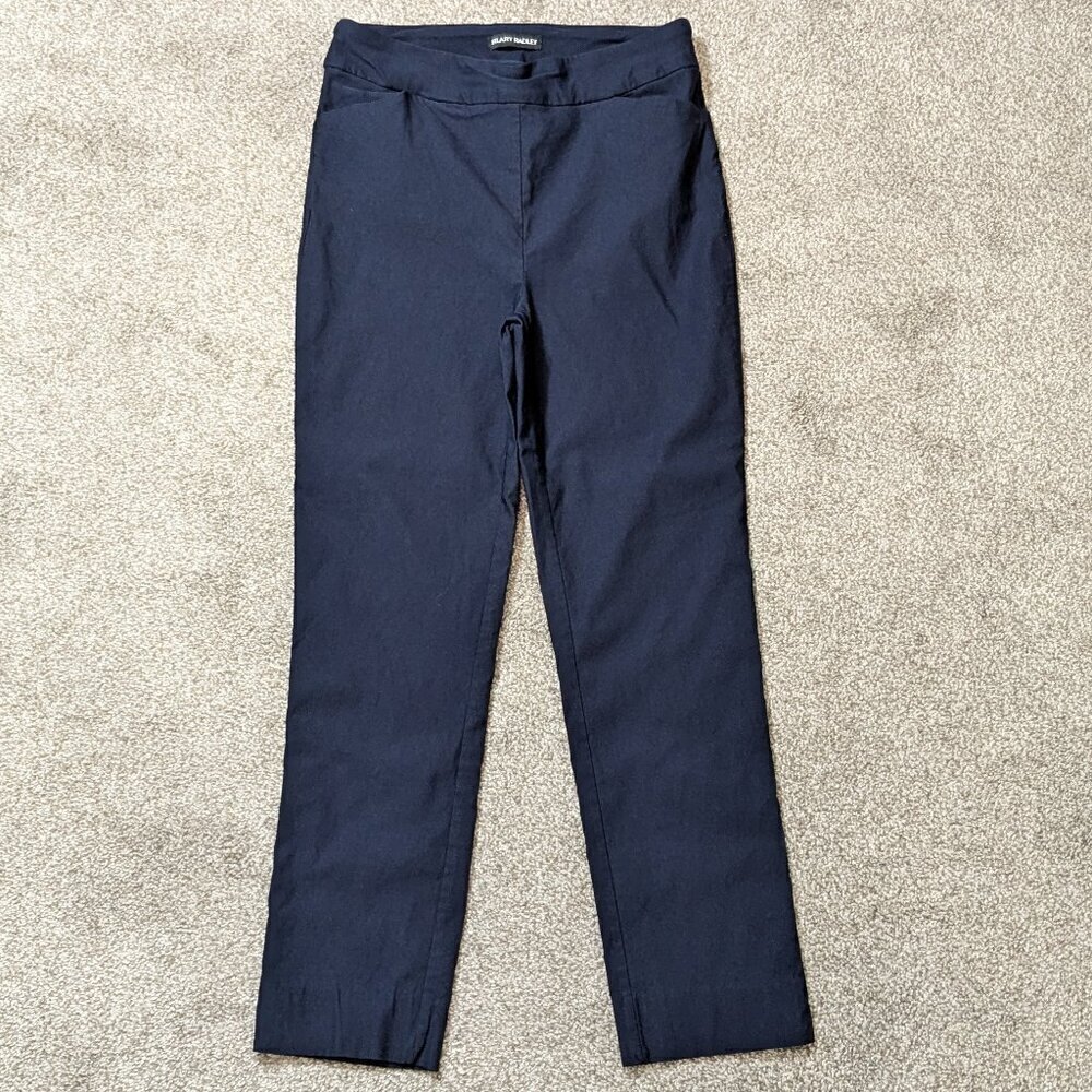 HILLARY RADLEY Navy Blue Stretch Pull-On Slim Fit Ankle Pants; Size S